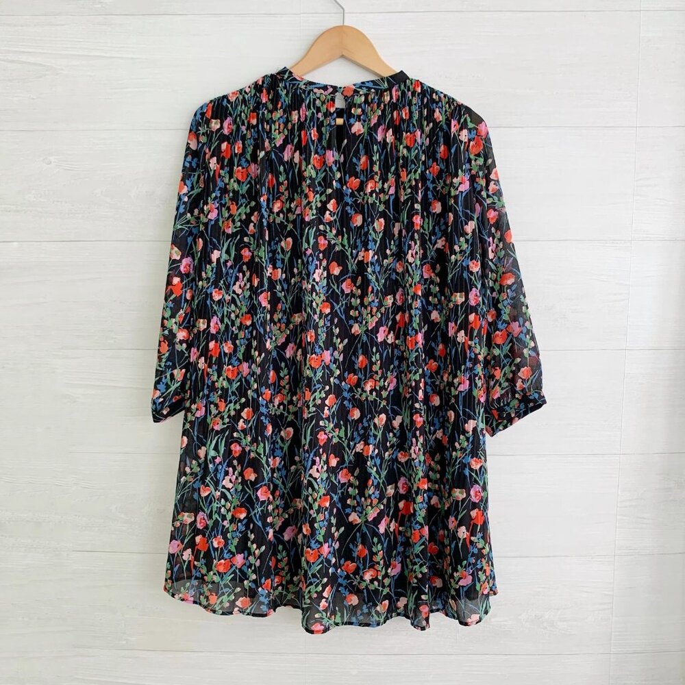 Zara - Black Floral Pleated Chiffon Swing Dress S… - image 4
